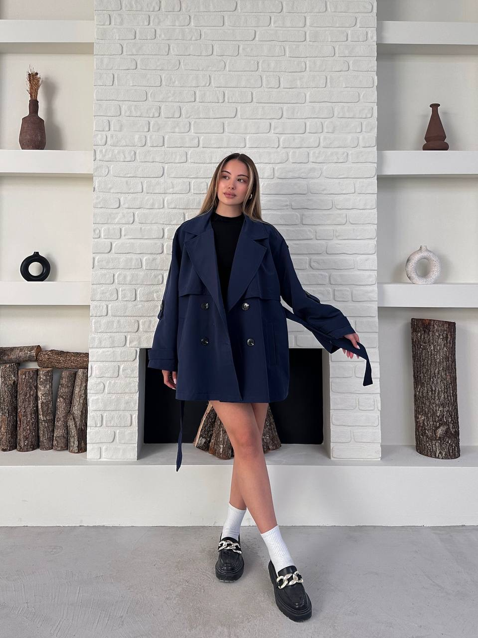 Oversize Kesim Kuşaklı Kısa Trençkot - 3