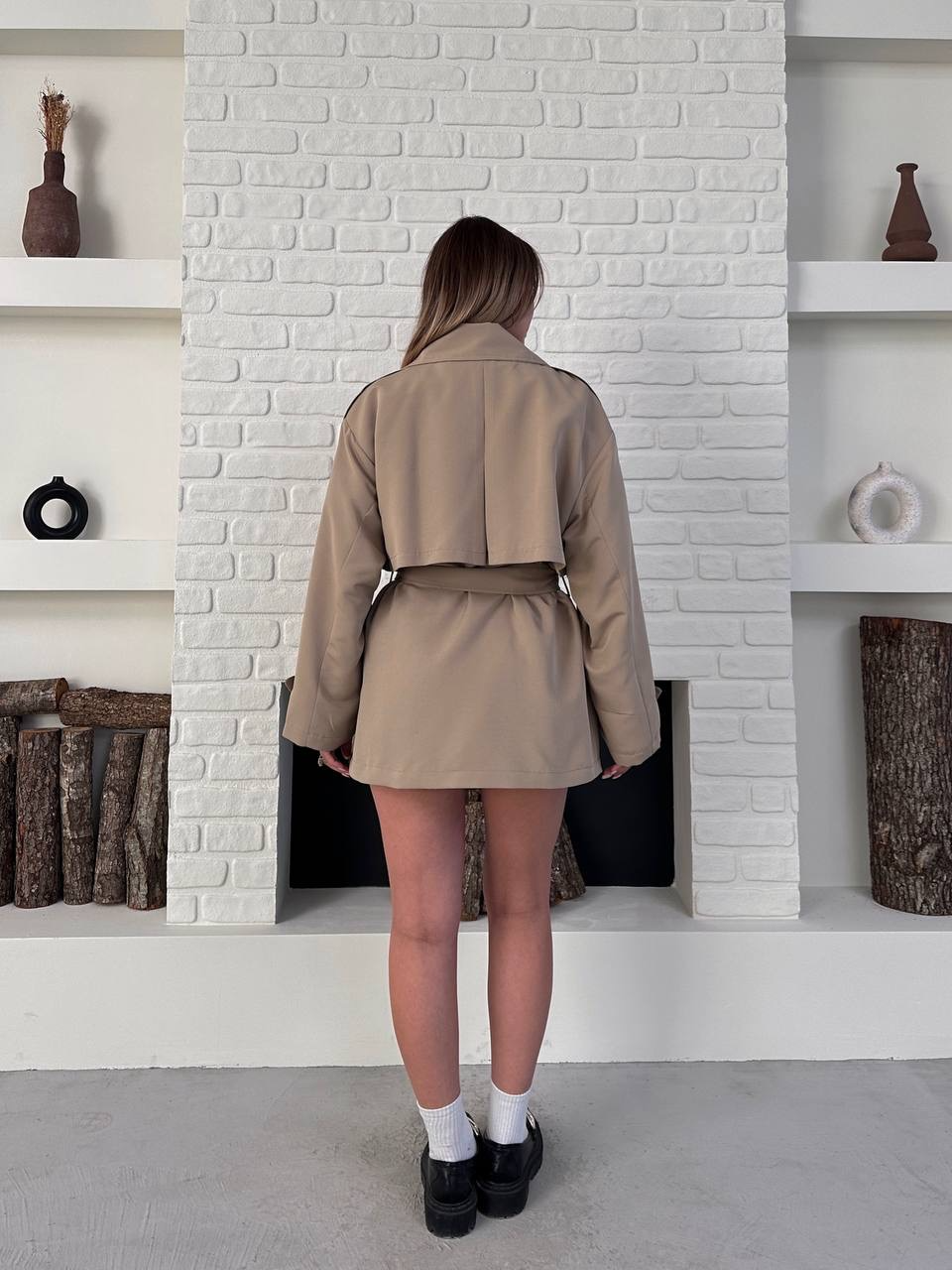 Oversize Kesim Kuşaklı Kısa Trençkot - 2