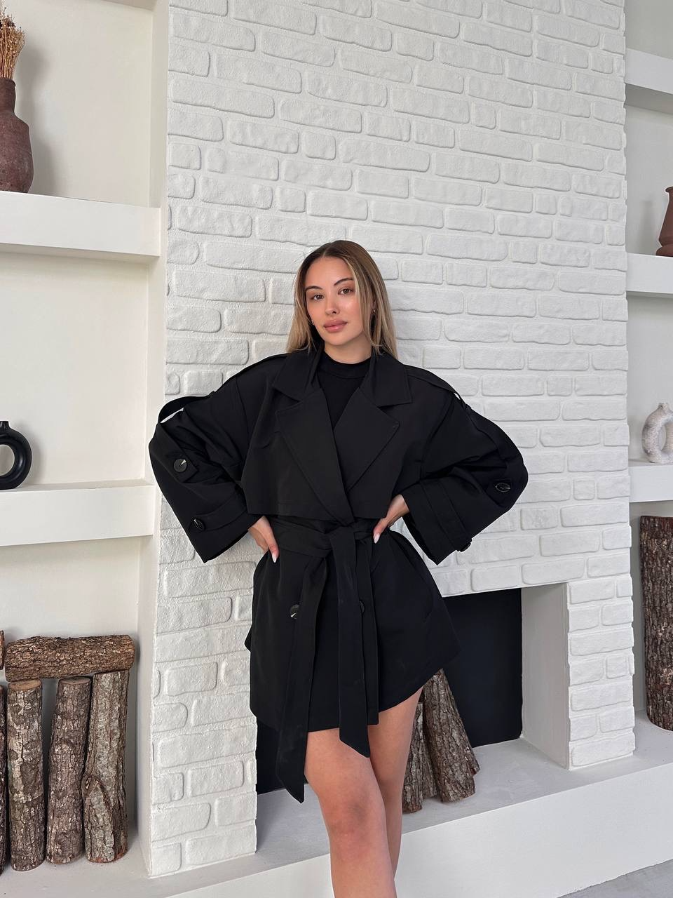 Oversize Kesim Kuşaklı Kısa Trençkot - 2