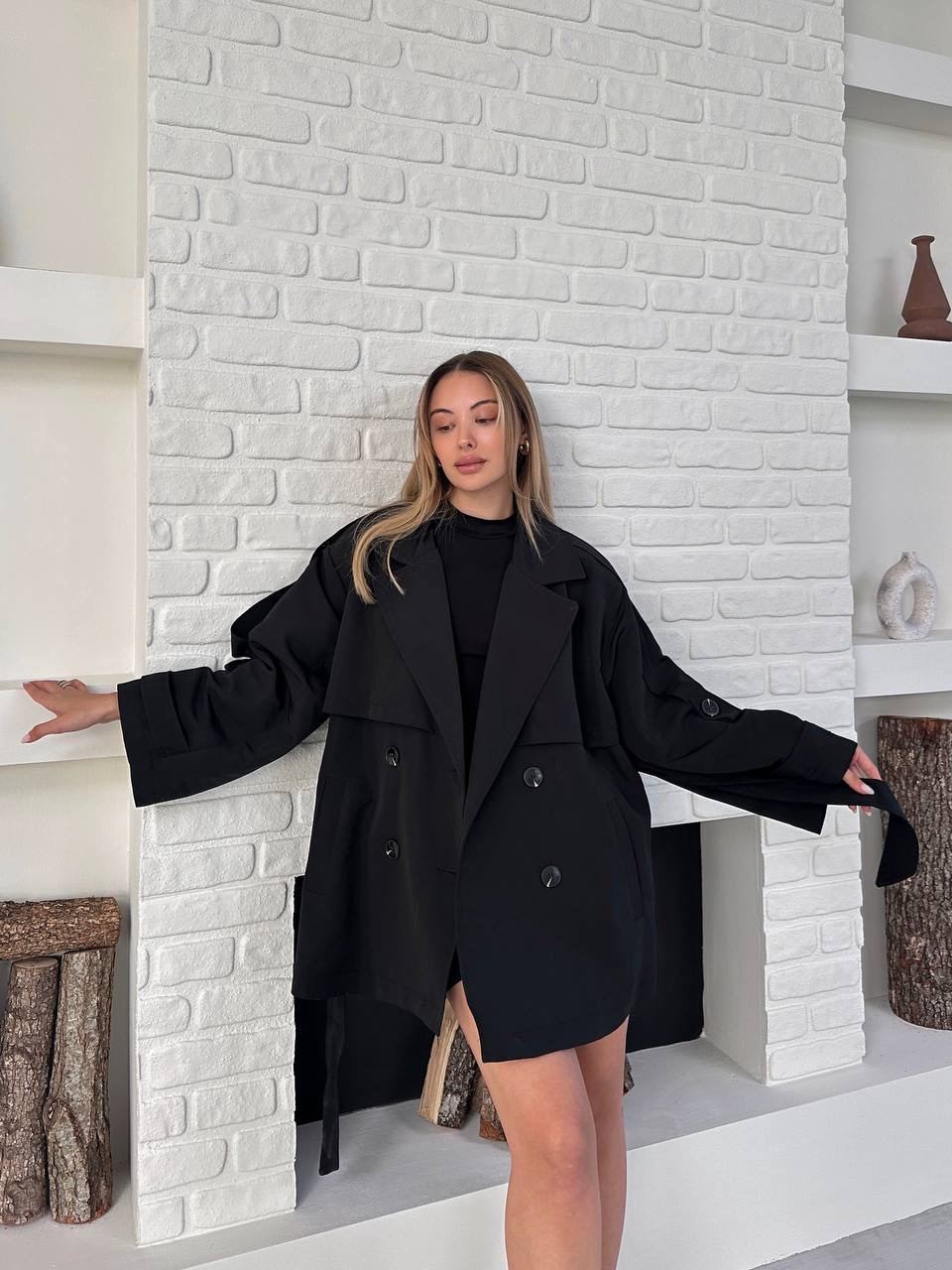 Oversize Kesim Kuşaklı Kısa Trençkot - 3