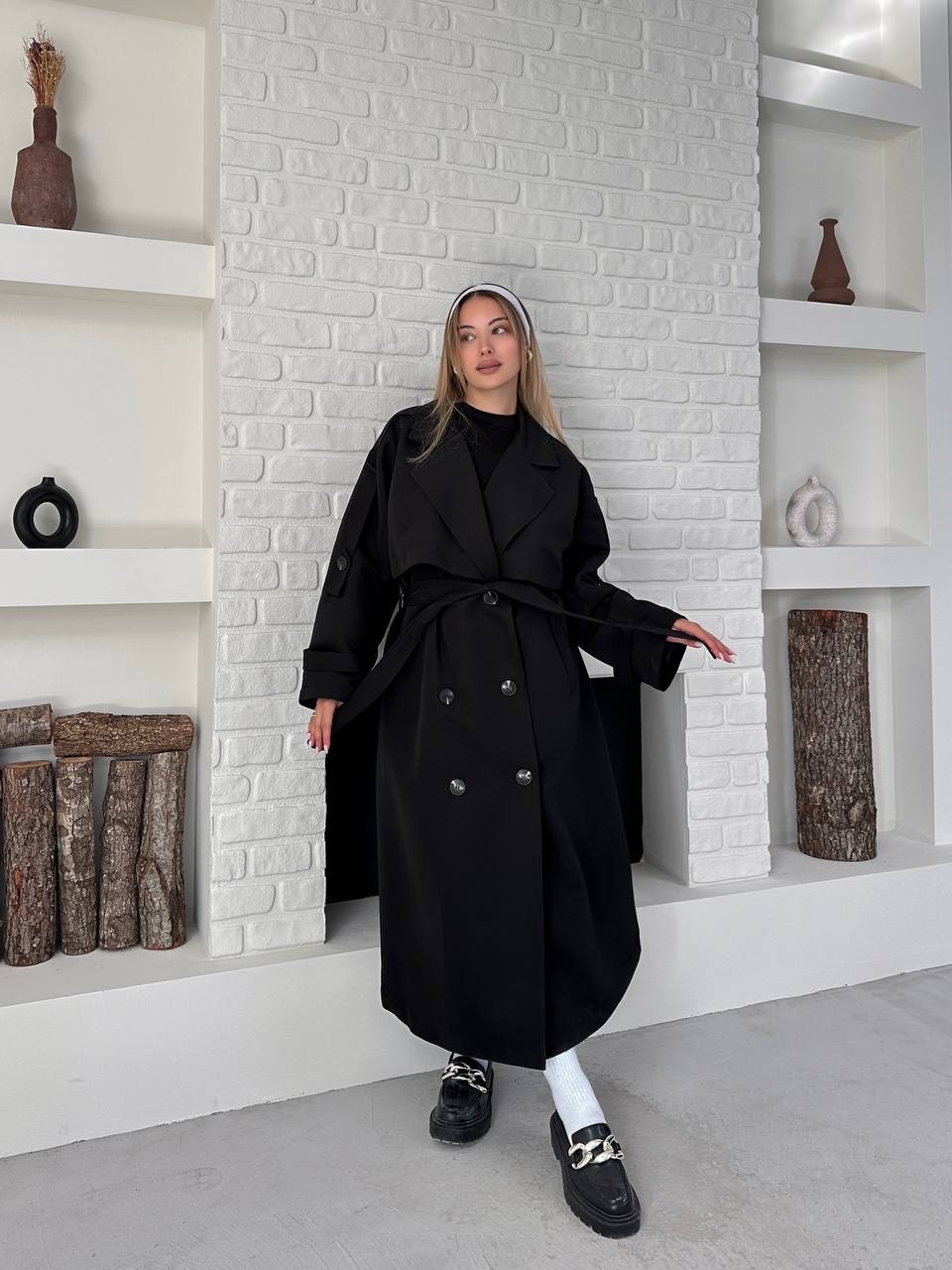 Kuşaklı Uzun Oversize Trençkot - 1