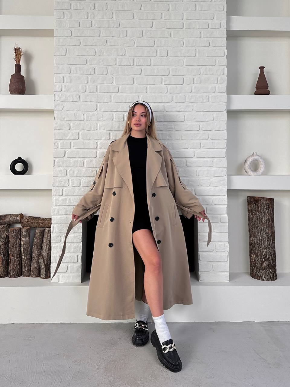 Kuşaklı Uzun Oversize Trençkot - 2