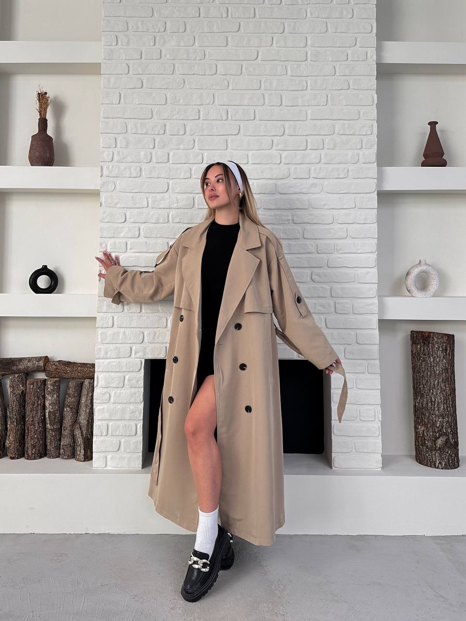 Kuşaklı Uzun Oversize Trençkot - 4