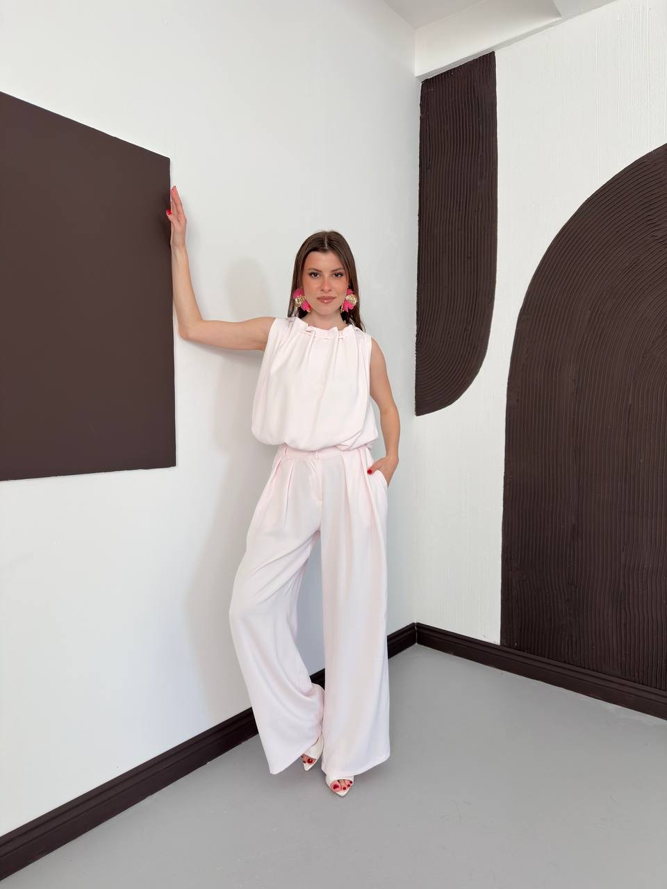 Halter Yaka Bluz & Geniş Paça Pantolon Takım - 3