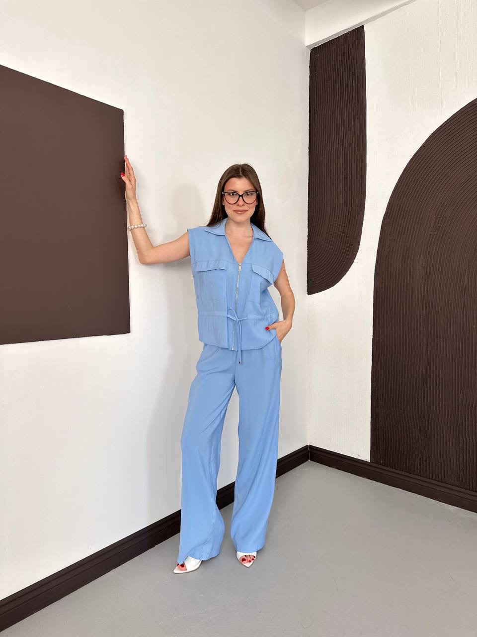 Fermuarlı Cepli Yelek & Bol Kesim Pantolon Set